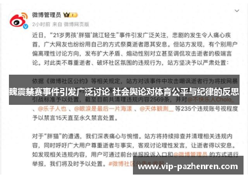 魏震禁赛事件引发广泛讨论 社会舆论对体育公平与纪律的反思