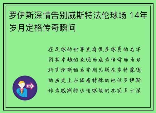 罗伊斯深情告别威斯特法伦球场 14年岁月定格传奇瞬间 罗伊斯深情告别威斯特法伦球场 14年岁月定格传奇瞬间